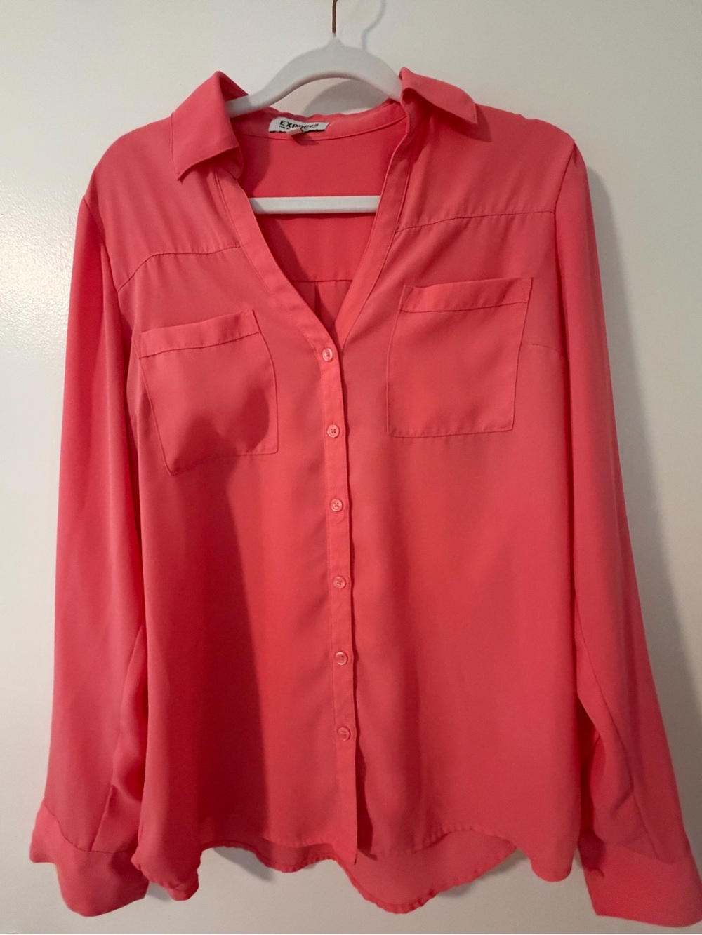 Womens Bright Pink Button-Front Blouse